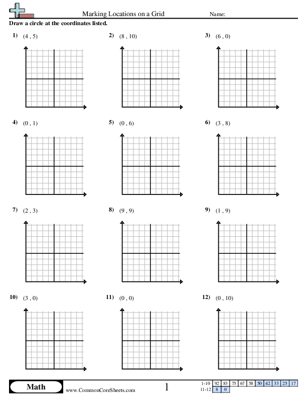 Marking Locations on a Grid Worksheet - Marking Locations on a Grid worksheet